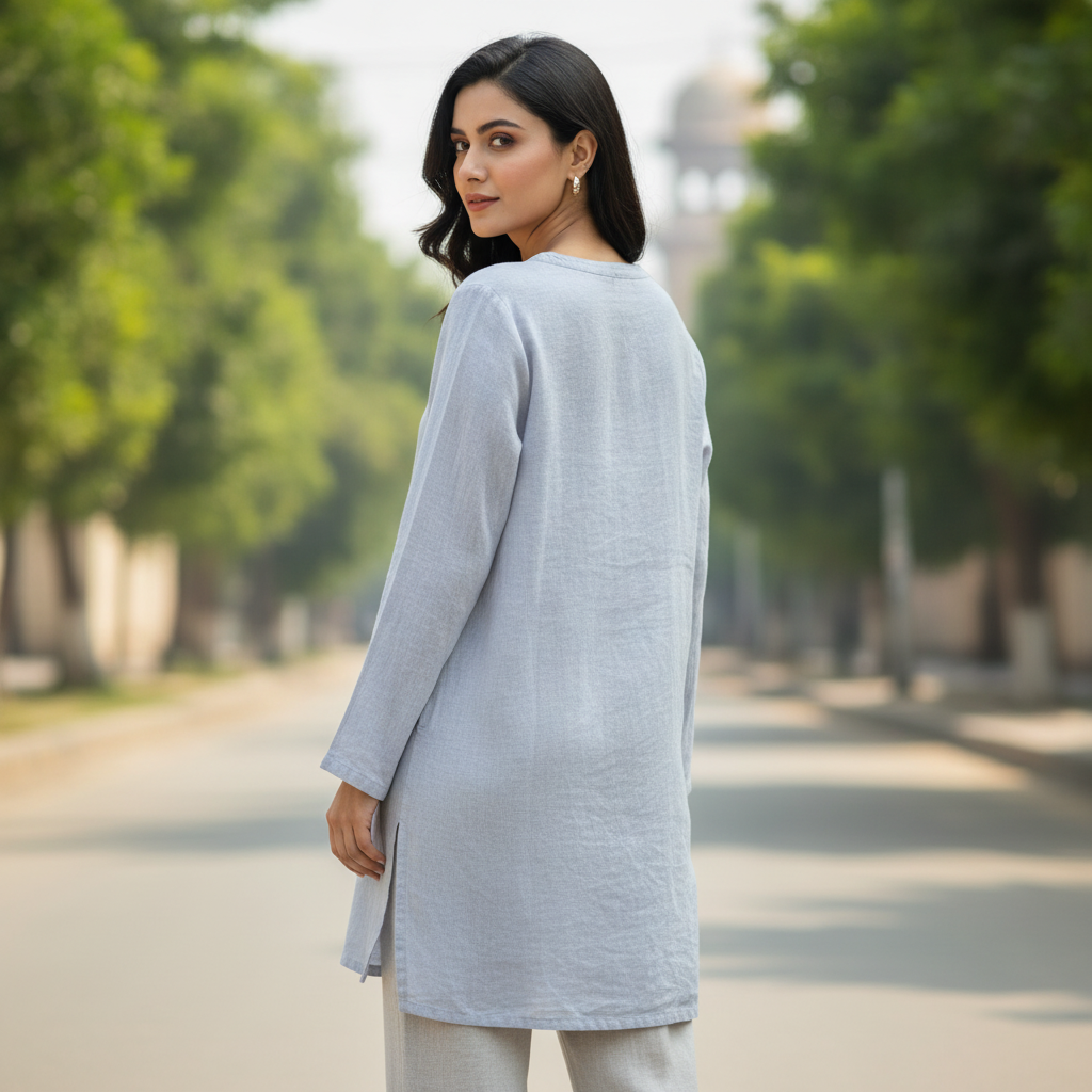 BONNARE Light Grey Cotton Women's Tunic Top
