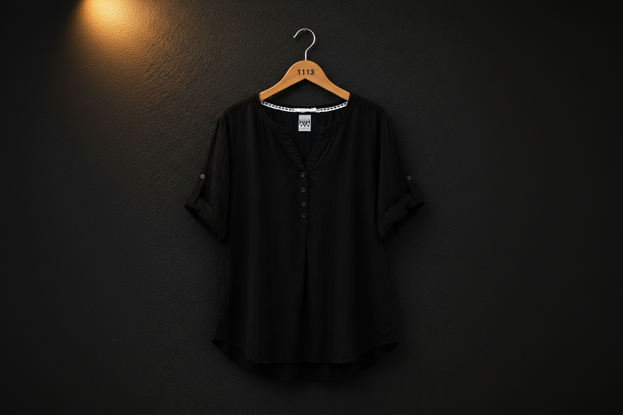 Cecil Black Viscose Women's Henley Top
