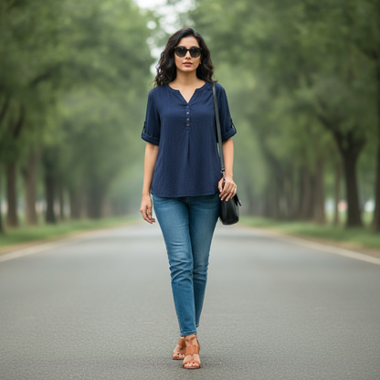 Cecil Black Viscose Women's Henley Top