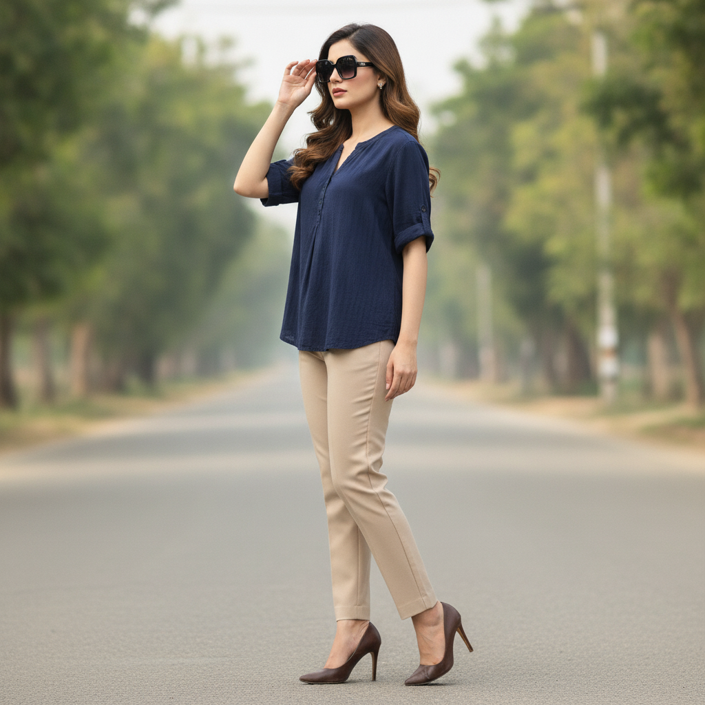 Cecil Black Viscose Women's Henley Top