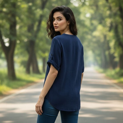 Cecil Black Viscose Women's Henley Top