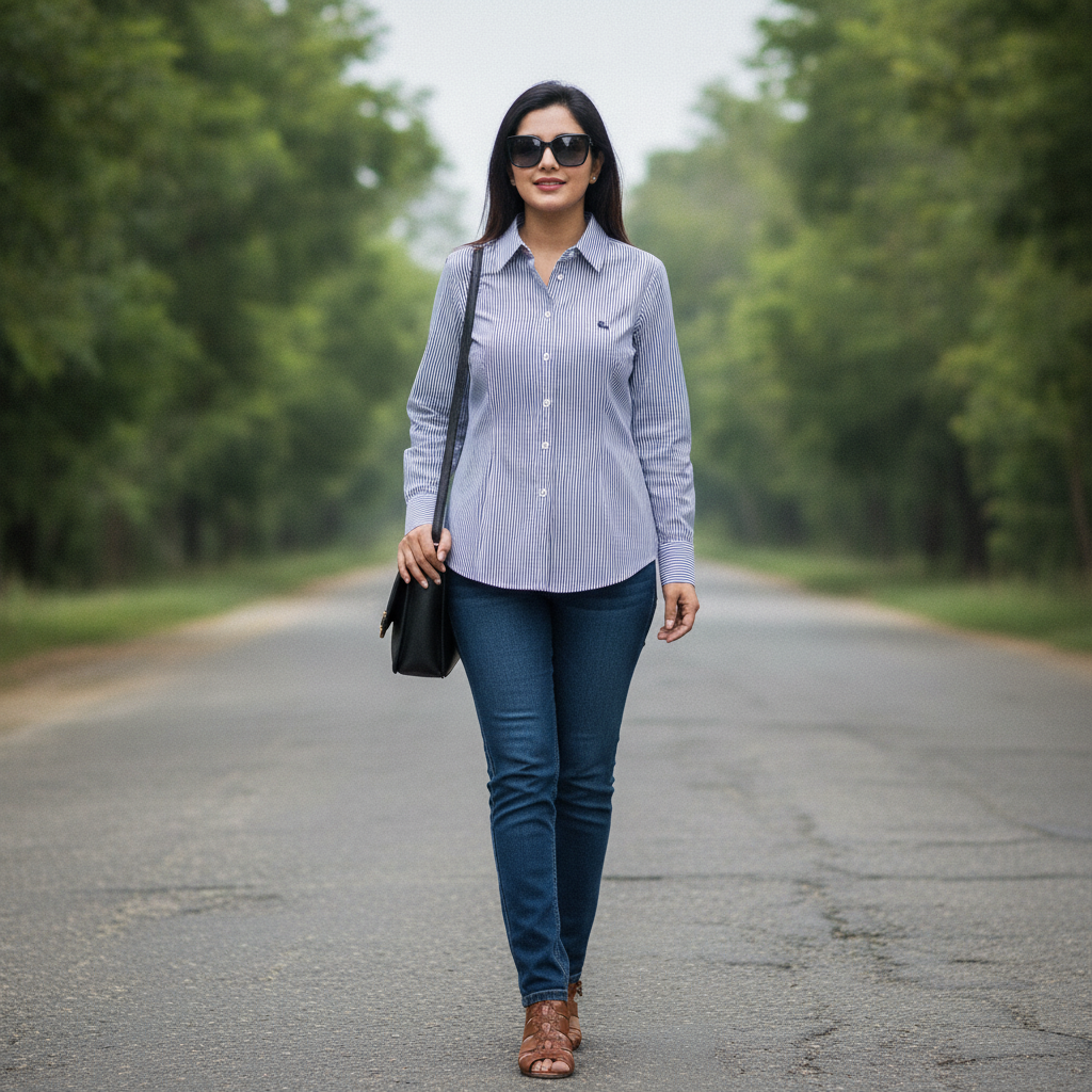 Legacy Blue & White Striped Cotton Women's Shirt