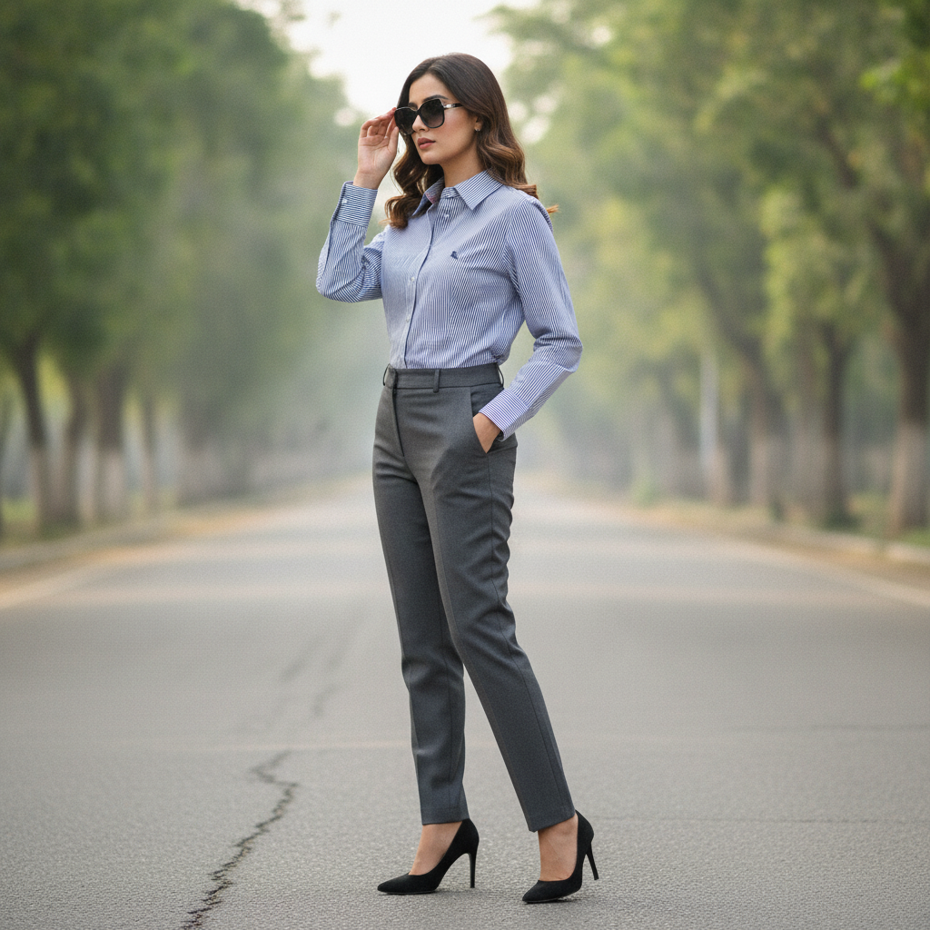Legacy Blue & White Striped Cotton Women's Shirt