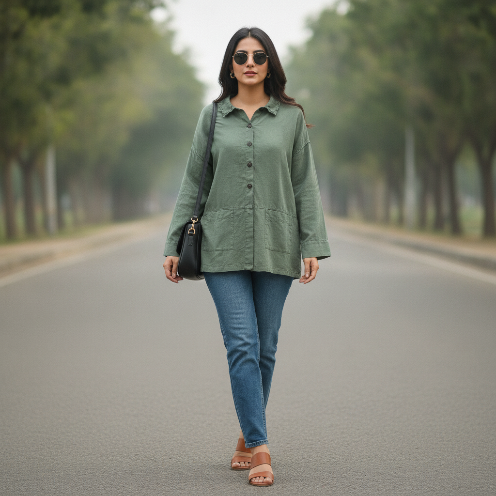 Shirting Olive Green Cotton Women's Shirt