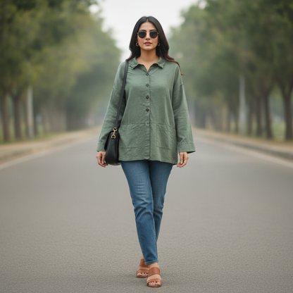 Shirting Olive Green Cotton Women's Shirt