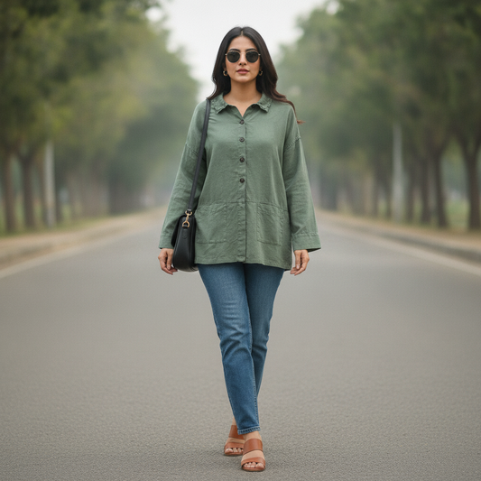 Shirting Olive Green Cotton Women's Shirt