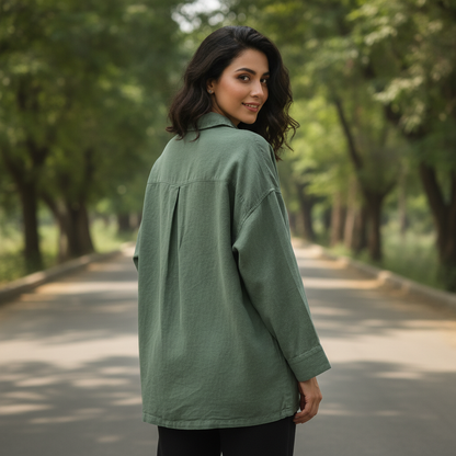 Shirting Olive Green Cotton Women's Shirt