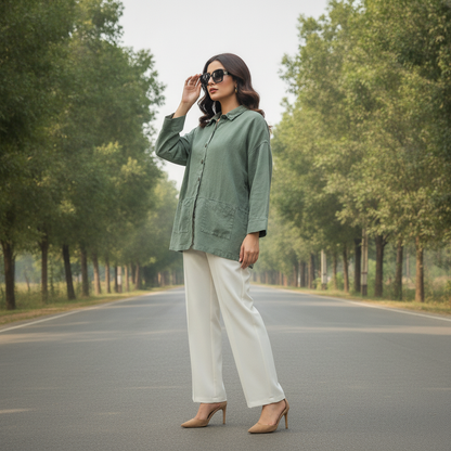 Shirting Olive Green Cotton Women's Shirt