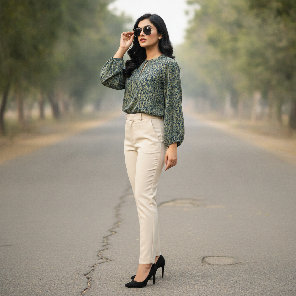UC Olive Printed Viscose Women's Top  ✅ Product Description