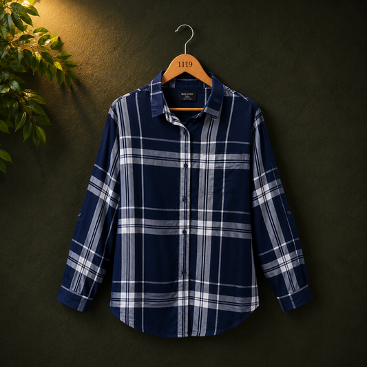 Beloved Navy Checked Viscose Women's Shirt