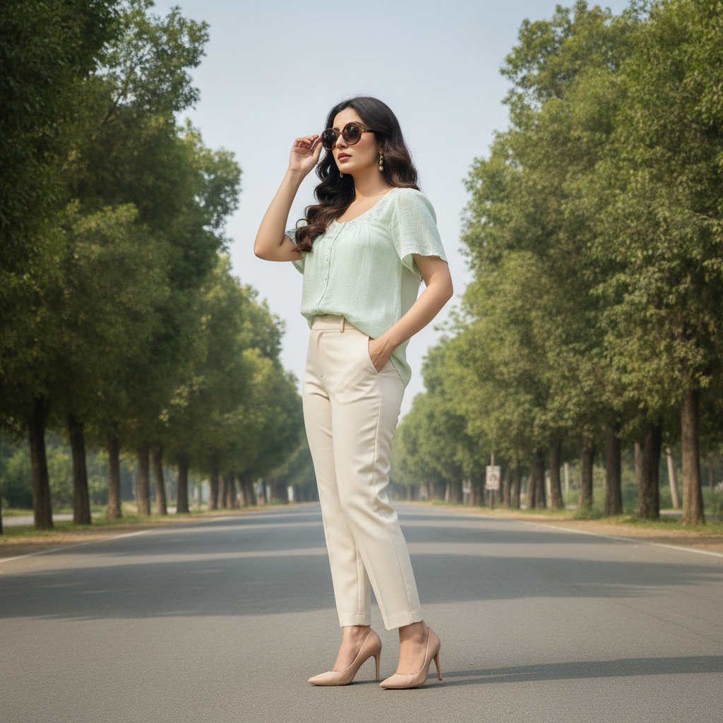 BONNARE Mint Green Viscose Women's Top