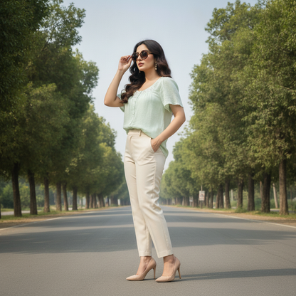 BONNARE Mint Green Viscose Women's Top