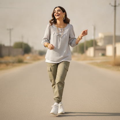 Avant Premier Light Grey Cotton Women's Top