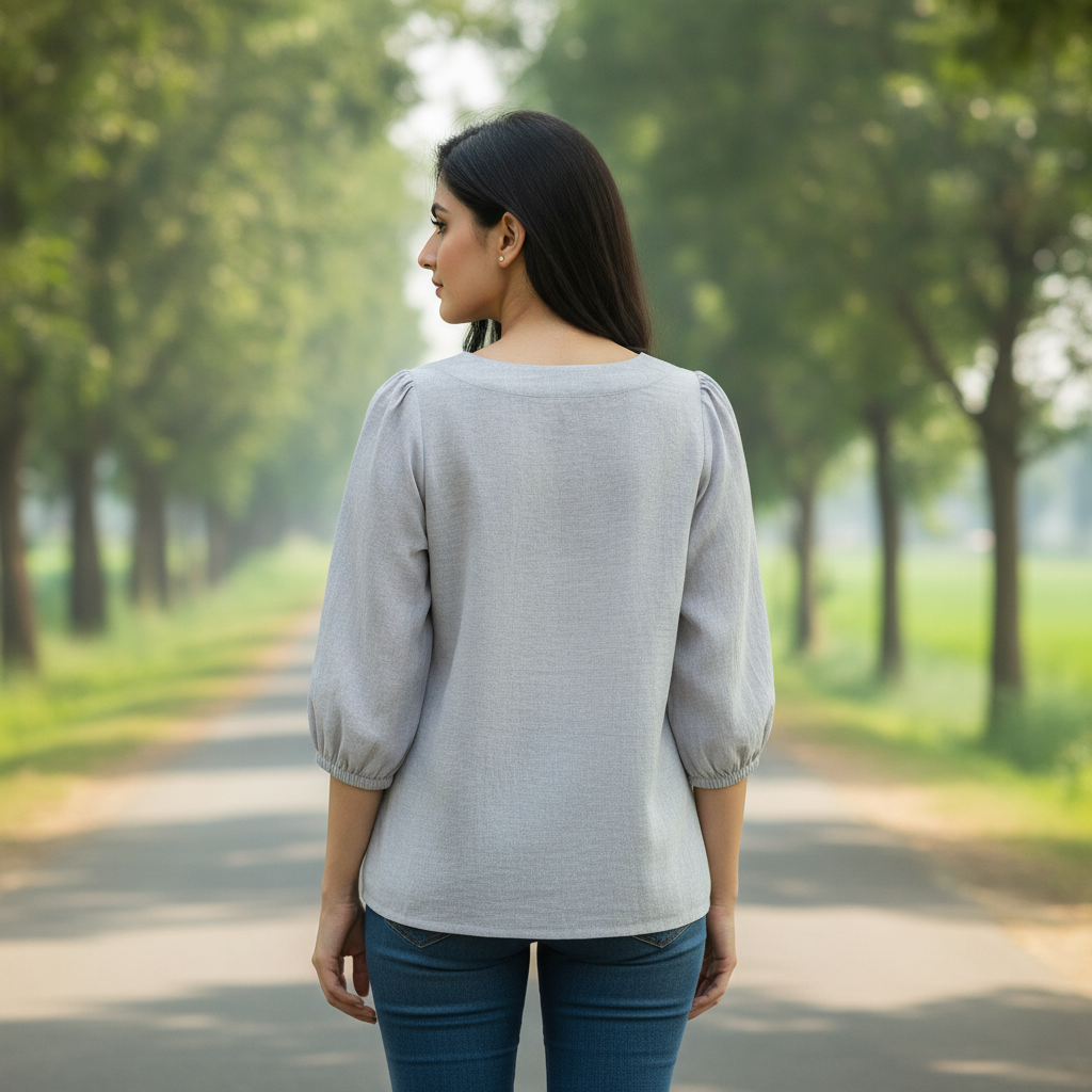 Avant Premier Light Grey Cotton Women's Top