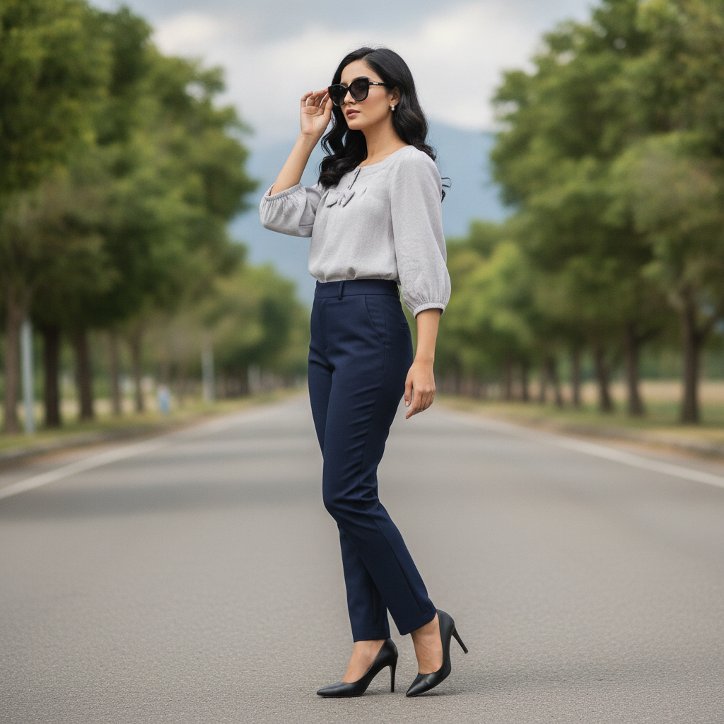 Avant Premier Light Grey Cotton Women's Top