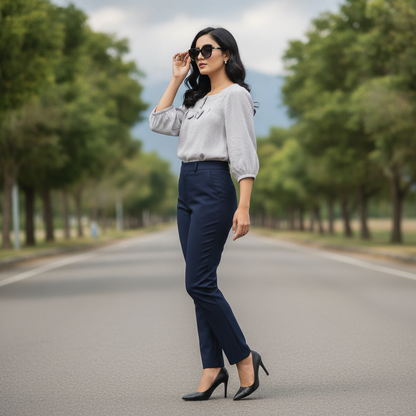 Avant Premier Light Grey Cotton Women's Top