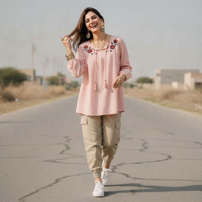 Bonnare Pink Embroidered Viscose Women's Top