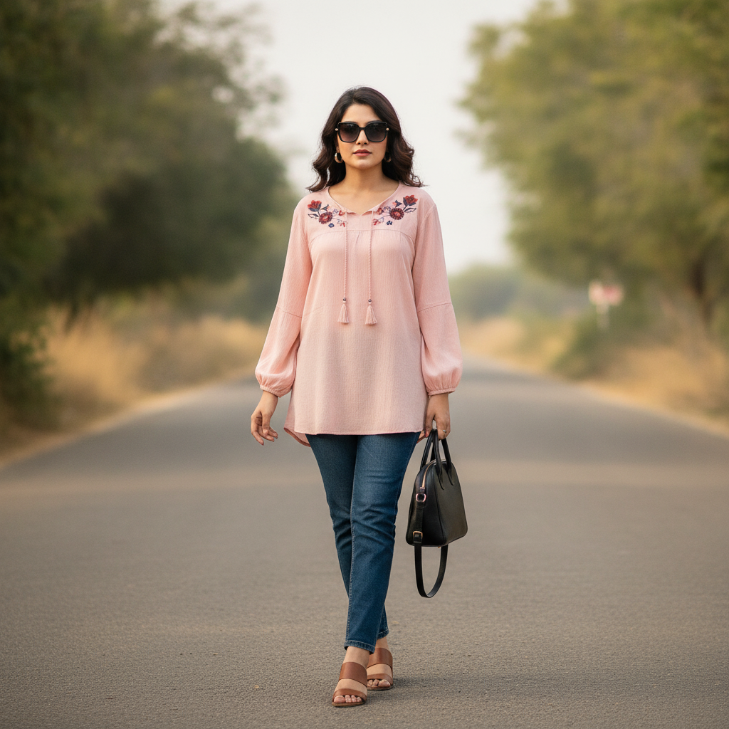 Bonnare Pink Embroidered Viscose Women's Top