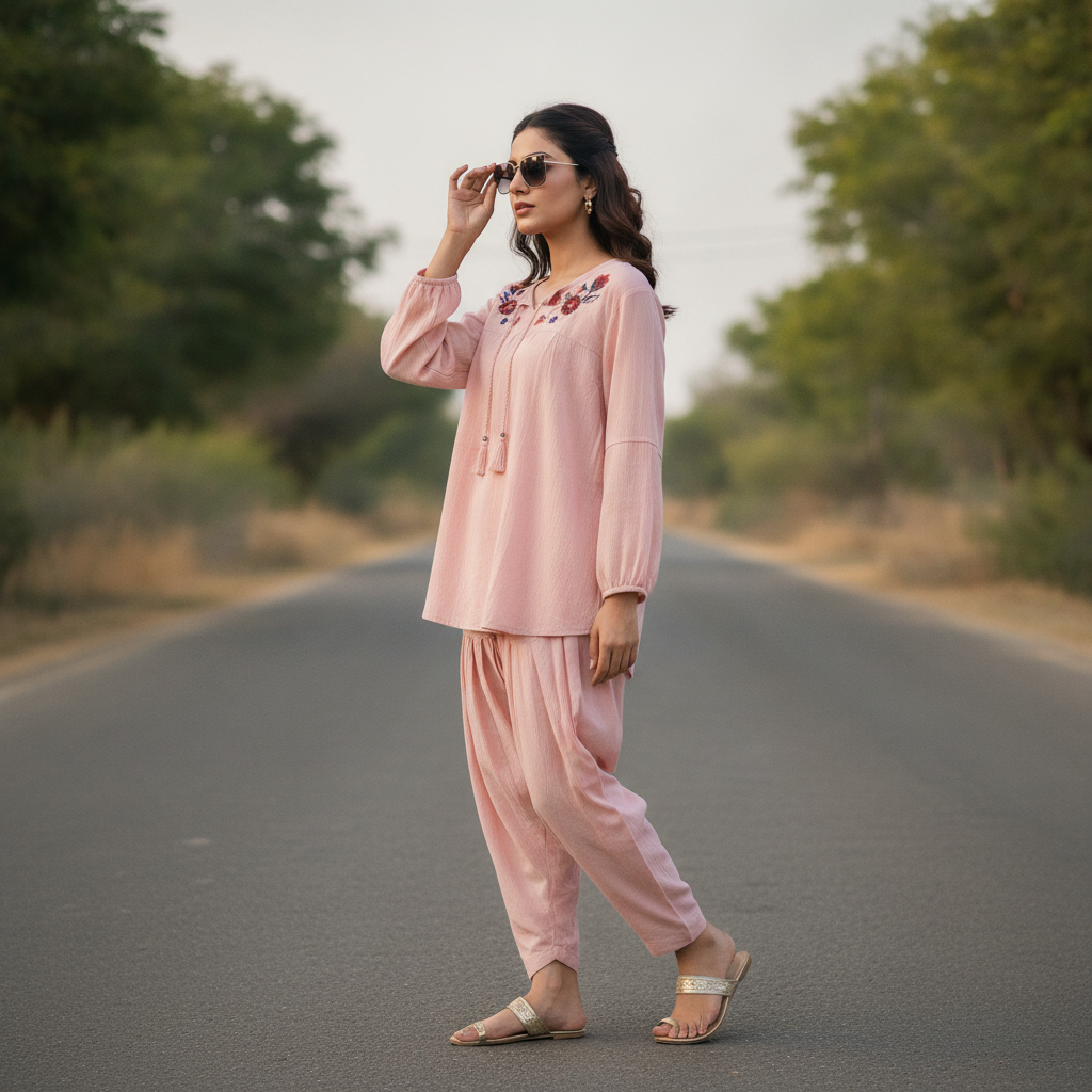 Bonnare Pink Embroidered Viscose Women's Top