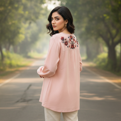 Bonnare Pink Embroidered Viscose Women's Top