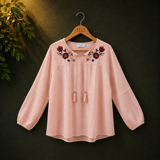 Bonnare Pink Embroidered Viscose Women's Top