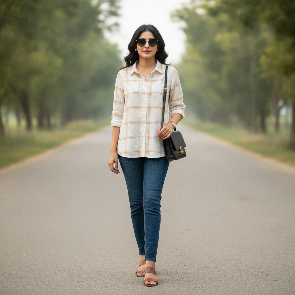 H&M White Checked Cotton Women's Shirt