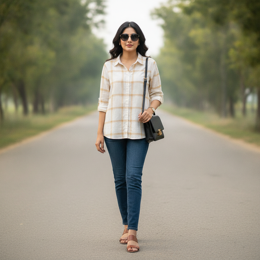 H&M White Checked Cotton Women's Shirt