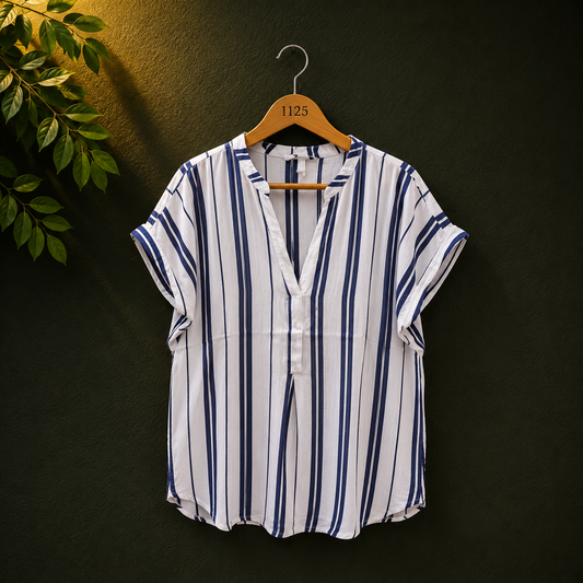H&M White & Blue Striped Cotton Women's Top