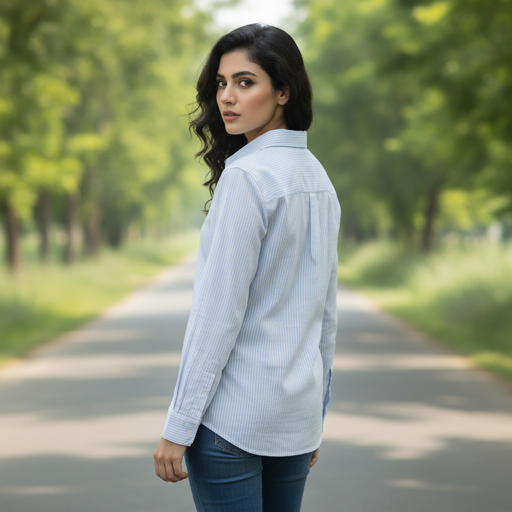Franco Callegari Light Blue Striped Cotton Women's Shirt