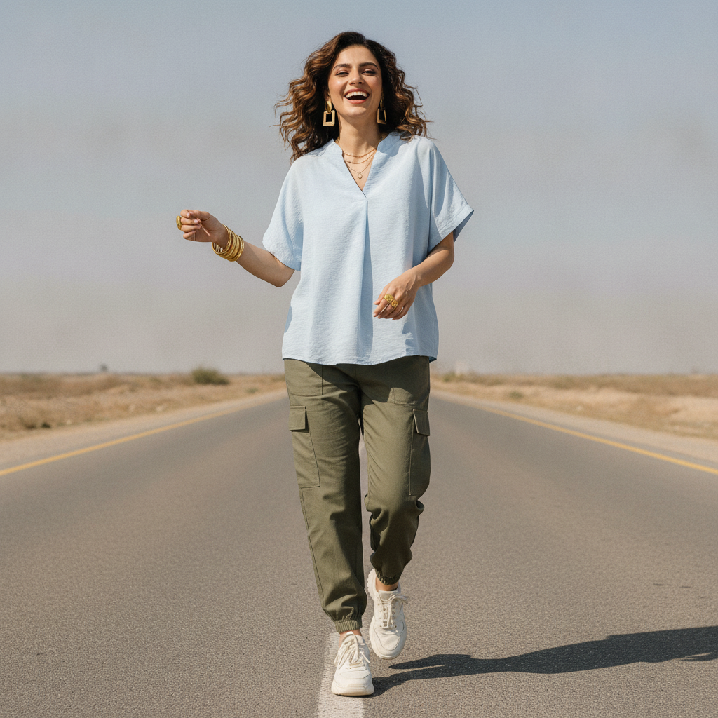 New Collection Light Blue Cotton Women's Top