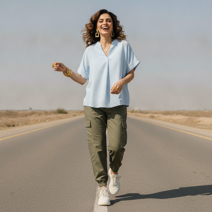 New Collection Light Blue Cotton Women's Top