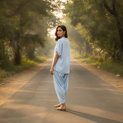 New Collection Light Blue Cotton Women's Top