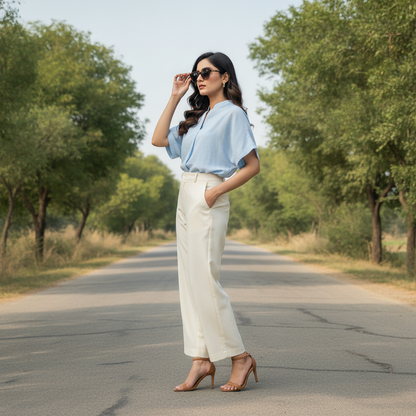 New Collection Light Blue Cotton Women's Top