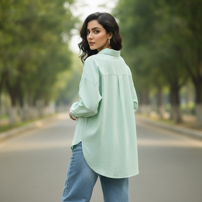 Primark Mint Green Cotton Women's Oversized Shirt