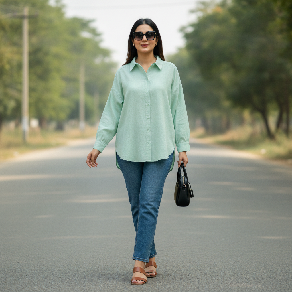 Primark Mint Green Cotton Women's Oversized Shirt