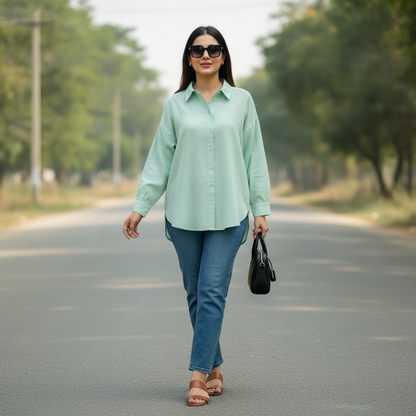 Primark Mint Green Cotton Women's Oversized Shirt