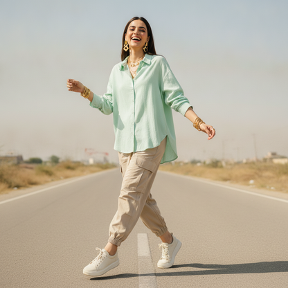 Primark Mint Green Cotton Women's Oversized Shirt