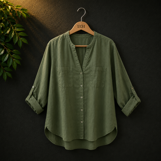 Hema Cotton Olive Green Roll-Tab Shirt