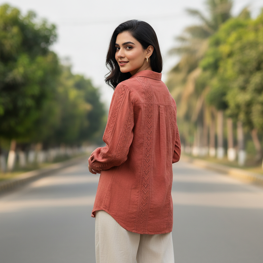 Promod Cotton Embroidered Shirt