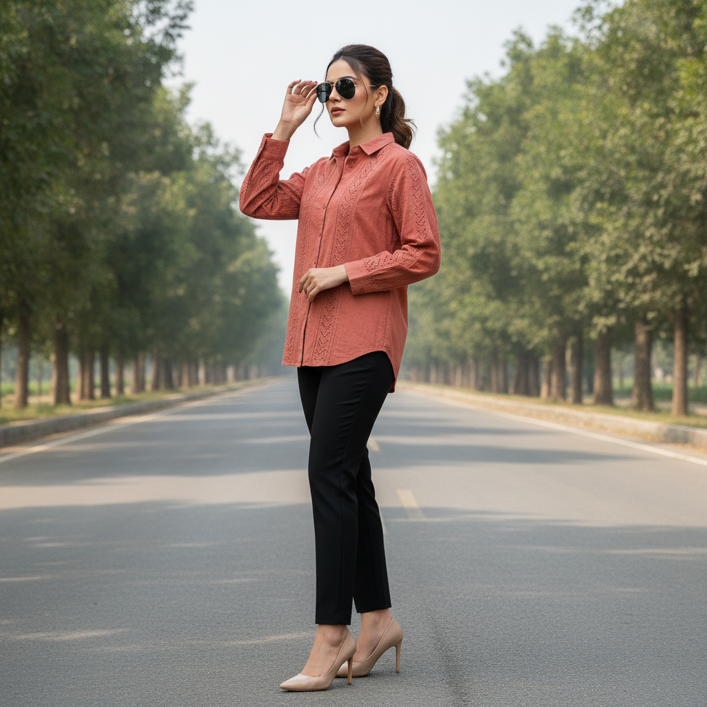 Promod Cotton Embroidered Shirt
