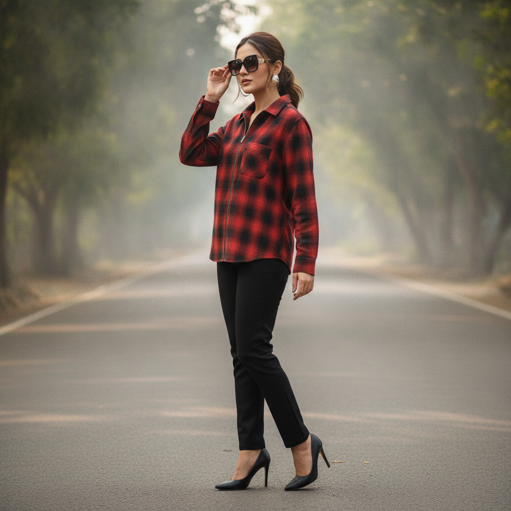 Primark Viscose Zip-Up Checked Shirt