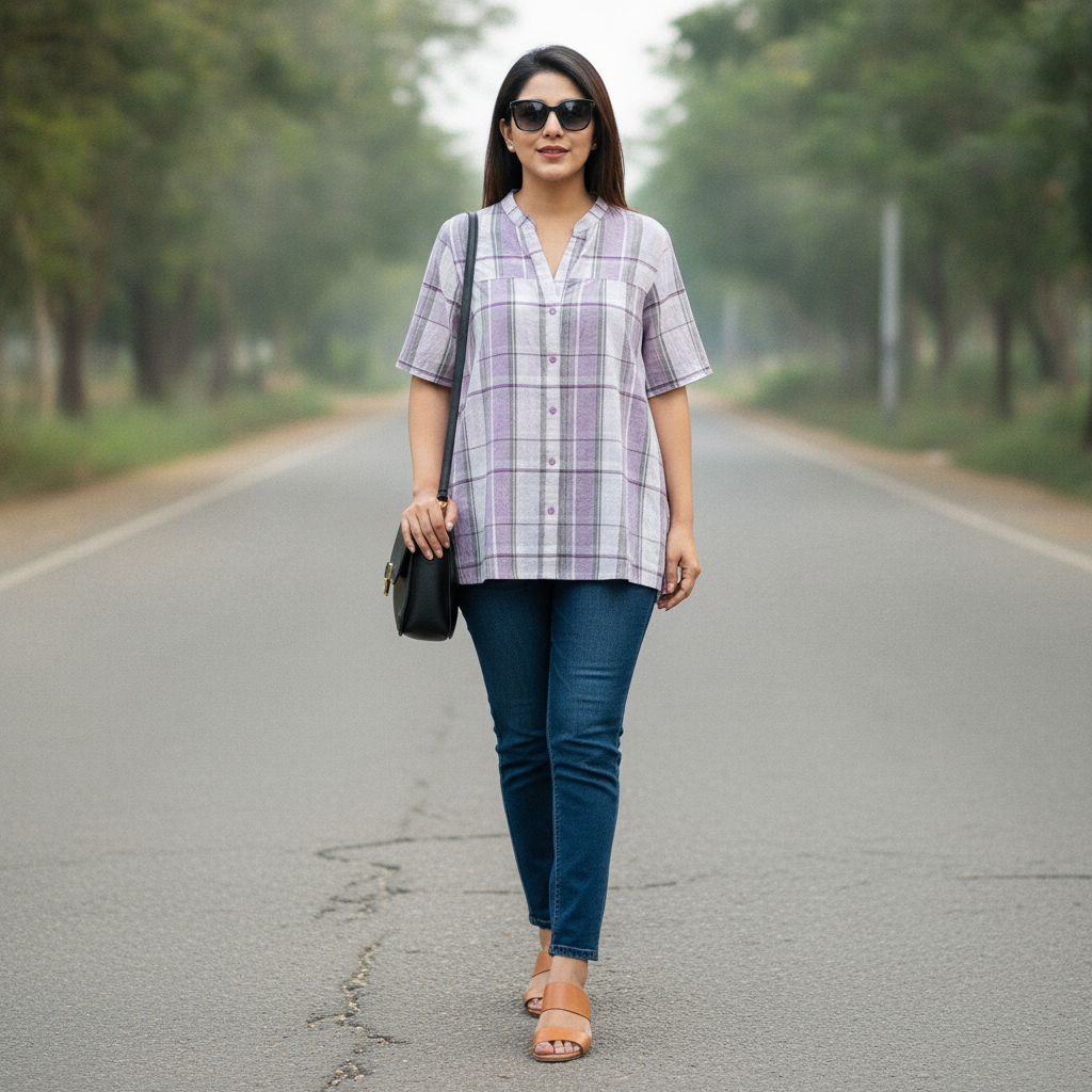 Bonnare Cotton Checked Top