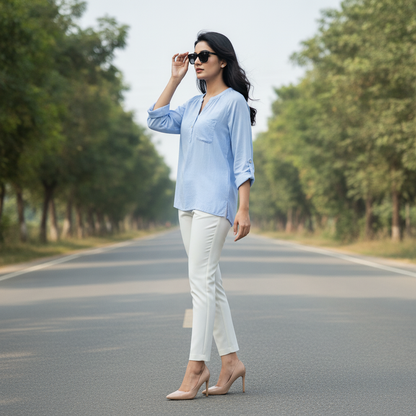 Janina Cotton Sky Blue Top