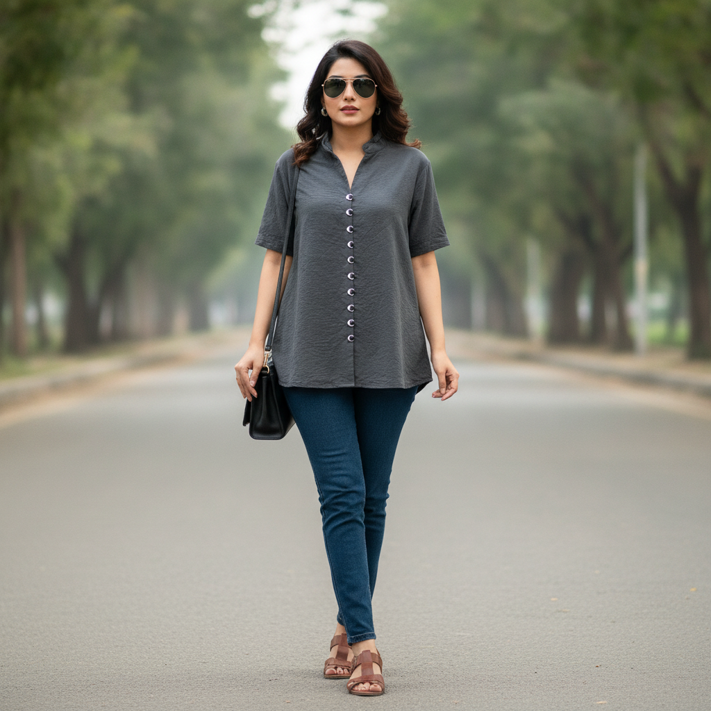 Bonnare Polyester Button Front Top