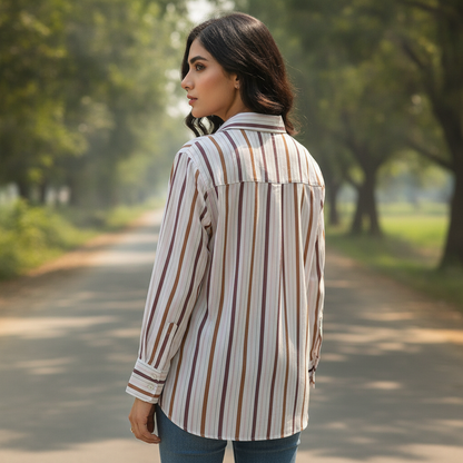 Brookshire Women's Multicolor Striped Cotton Button-Up Shirt