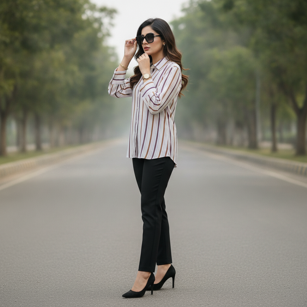 Brookshire Women's Multicolor Striped Cotton Button-Up Shirt