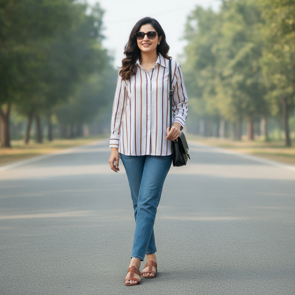 Brookshire Women's Multicolor Striped Cotton Button-Up Shirt