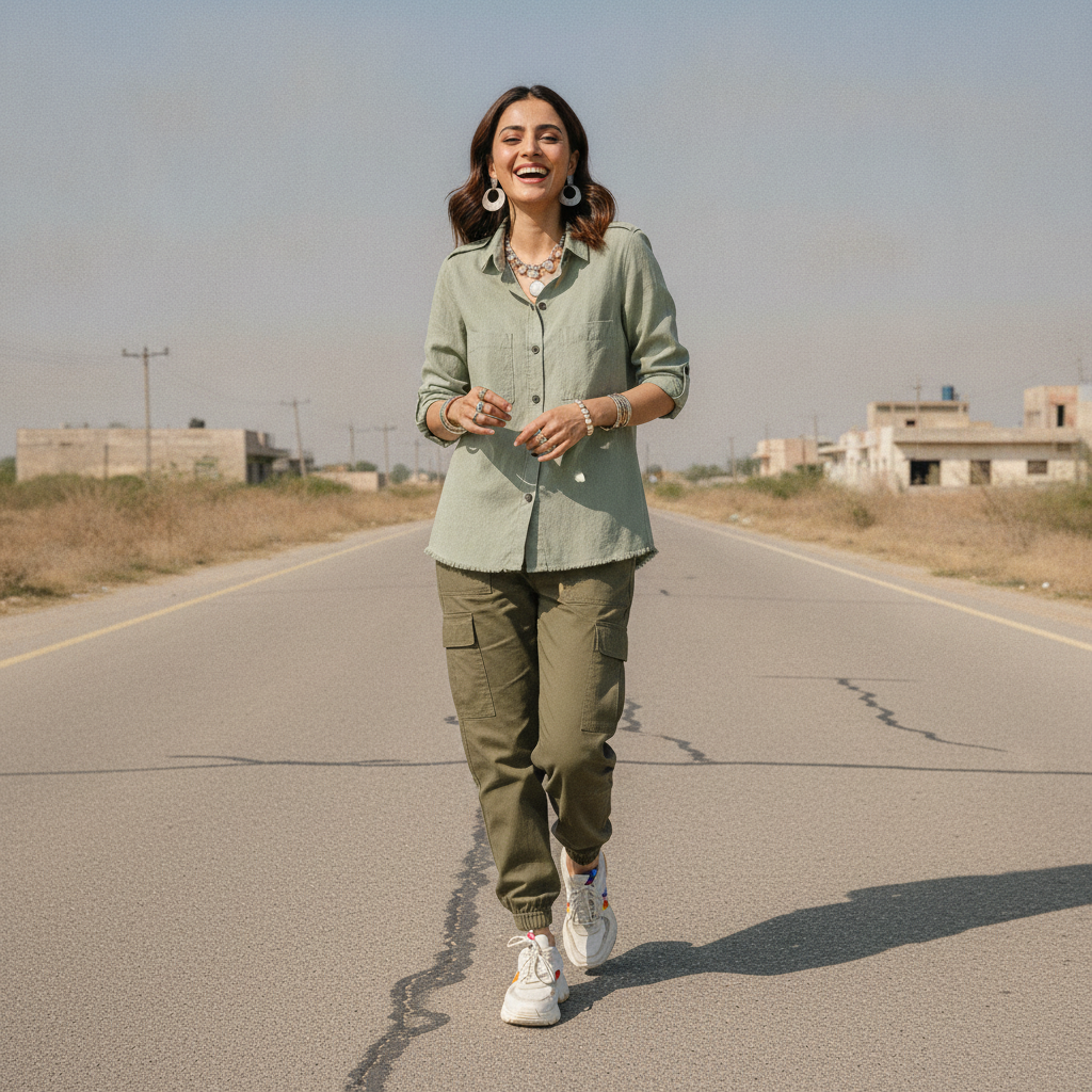 Zara Women's Sage Green Cotton Utility Shirt