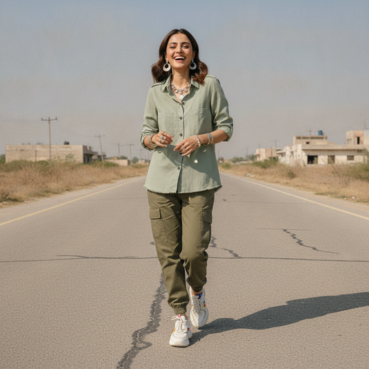Zara Women's Sage Green Cotton Utility Shirt
