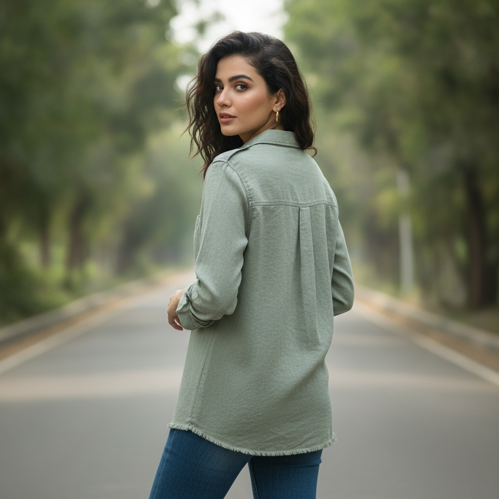 Zara Women's Sage Green Cotton Utility Shirt